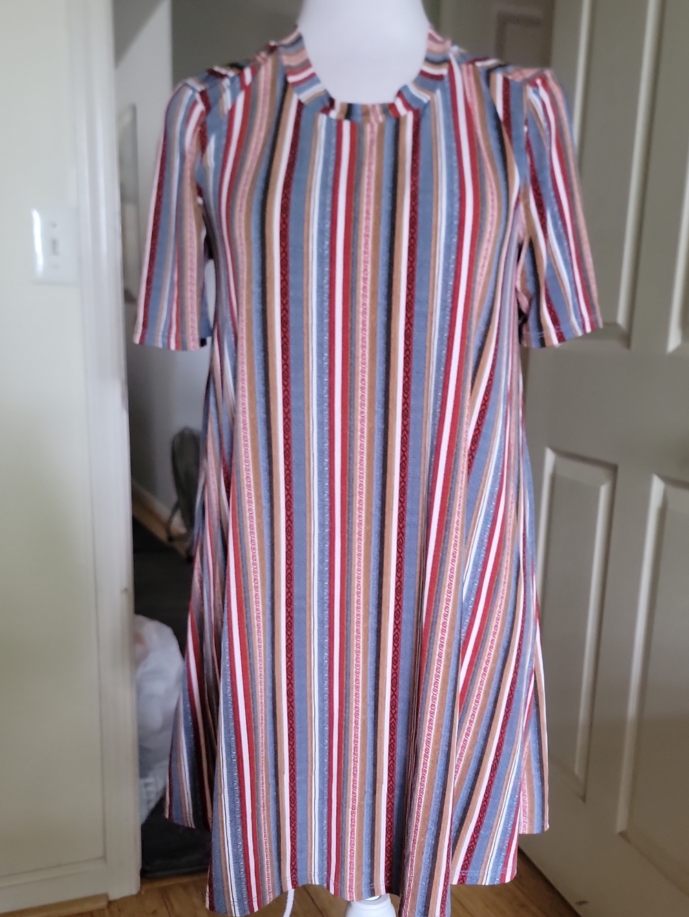 Bcbgeneration Striped Short-Sleeve A-Line Dress in Multi-Color